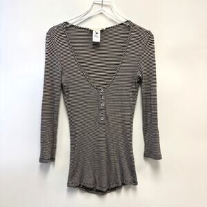 Mara Hoffman Black White Stripe Henley Casual Top Sz Small S